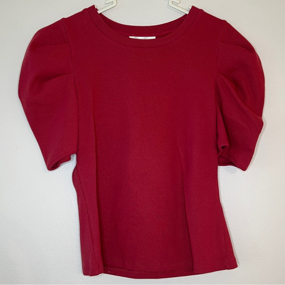NWT Anthropologie Ribbed Structured Puff Sleeve Top - size L